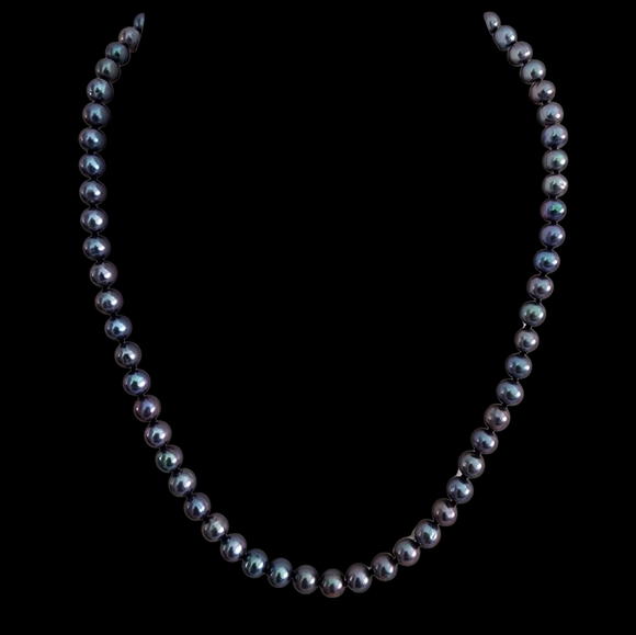 Peacock Blue Pearl Necklace 925 Sterling Silver Clasp Hand Knotted A0039 - Picture 6 of 15